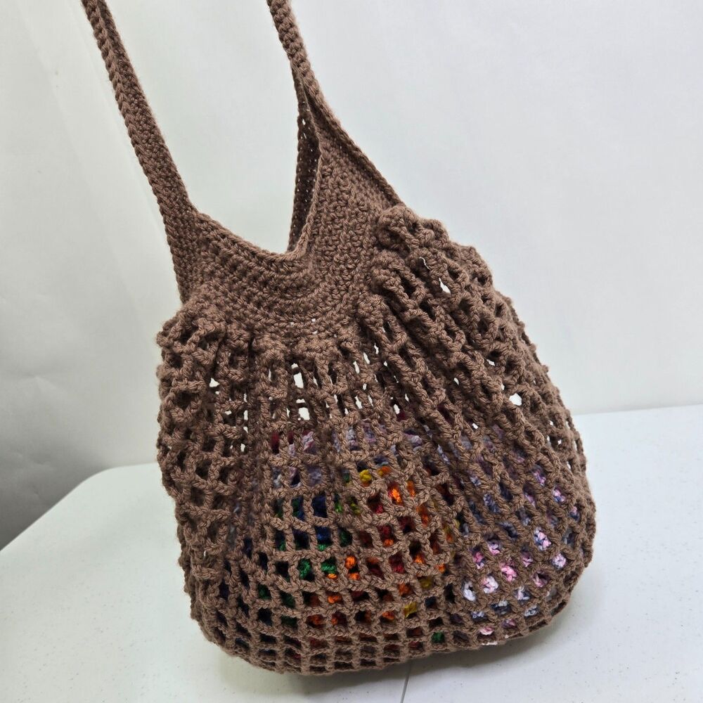 Handmade Cotton Crochet Market Bag - Brown Earth Tones - Large - Picture 2 of 6